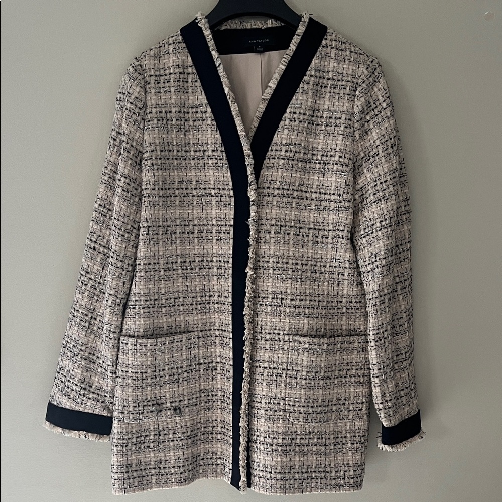 Ann Taylor Black and Cream Tweed Blazer